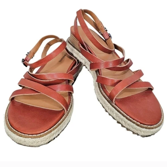 Lucky Brand Espadrille Sandals Womens Brown Leather Size 8.5 Boho Prairie Wedge - Picture 8 of 13